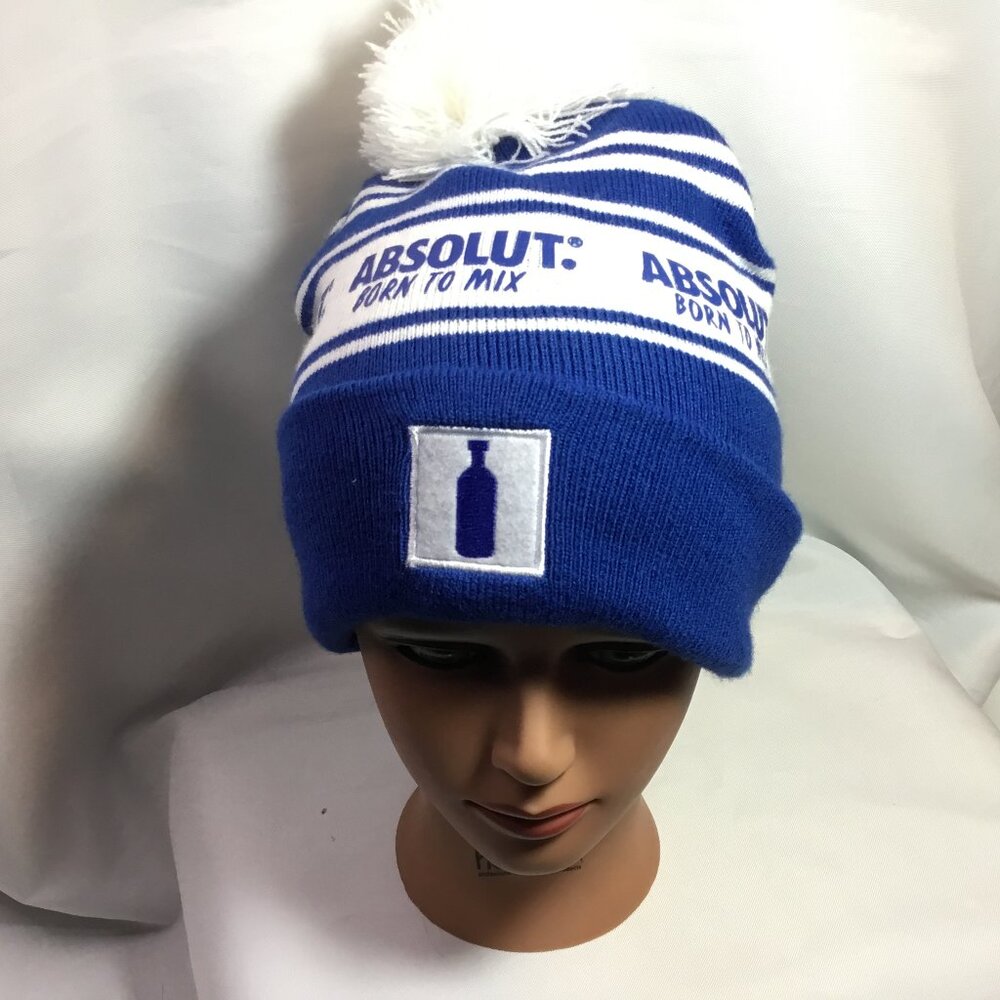 Absolut Vodka Beanie Knit Puff White Blue
